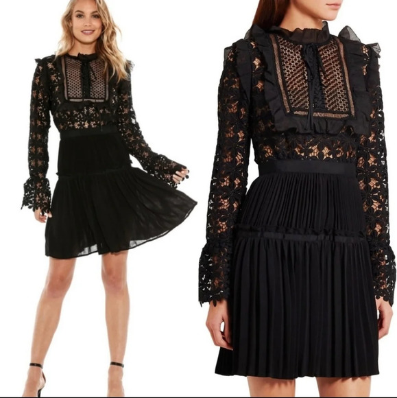 Reds Hall Black Adeline Lace Up Pleated Dress Size Women's Small NEW - Picture 1 of 16